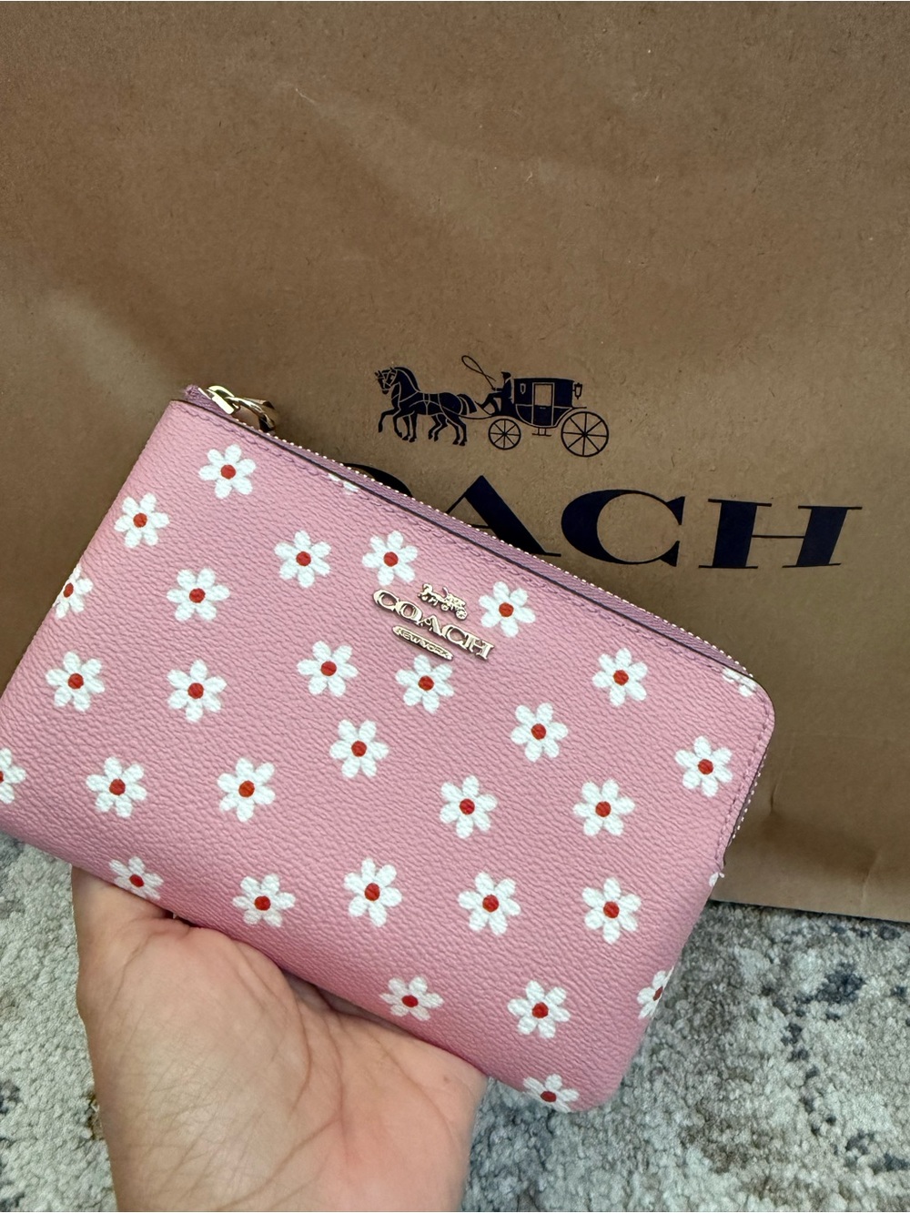 Coach Pink Wristlet with Gold Logo - Picture 8 of 10